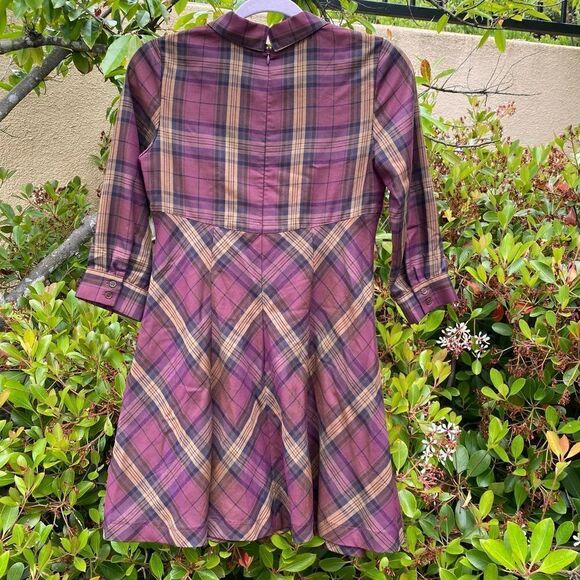 Jill Stuart Women's Plaid Cranberry Baby Doll Dress Peter Pan Collar Size 2 EUC! - Picture 3 of 5